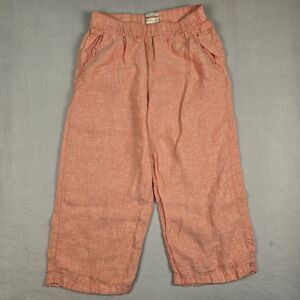 CYNTHIA ROWLEY Large Wide Leg Cropped 100% Linen Pants Elastic Waist Coral Soft